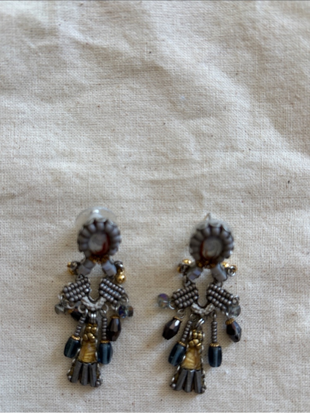 Ayala Bar Gray and Gold Beaded Drop Earrings